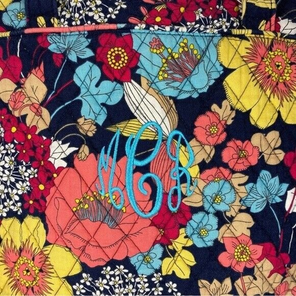 Vera Bradley Happy Snails Tall Tote Double Shoulder Strap Bag Floral W/Monogram - Picture 12 of 12